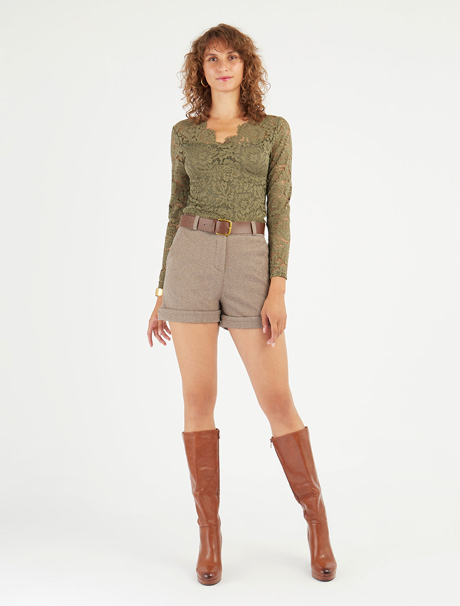 Short à revers imprimé chevron - Beige