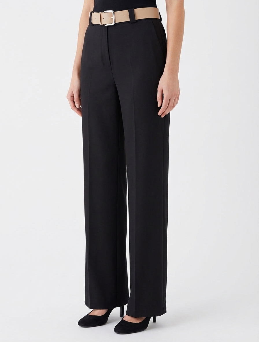 Pantalone dritto tinta unita elasticizzato - Nero - Brisae Bellini