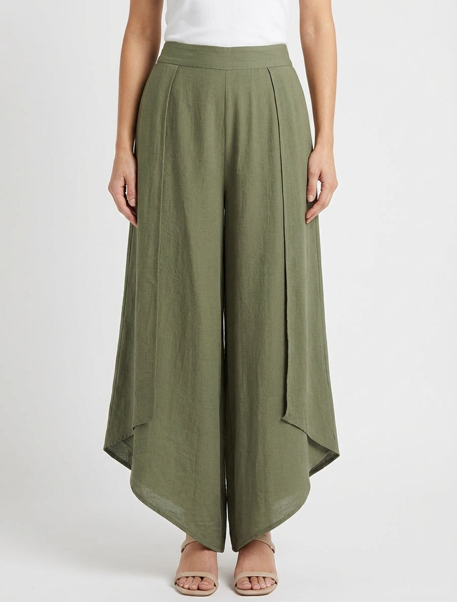 Pantalon ample à bords asymétriques - Kaki