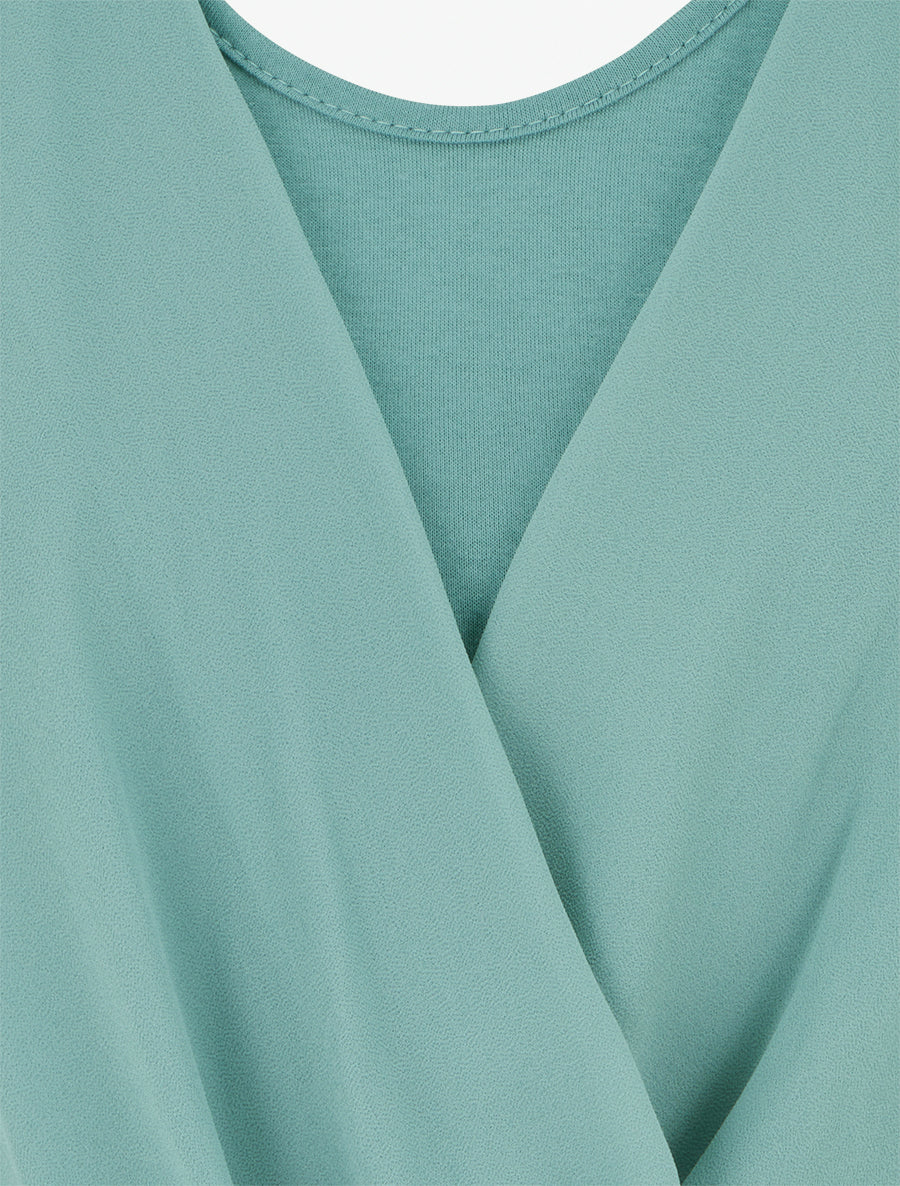 Top uni à manches volantées - Turquoise
