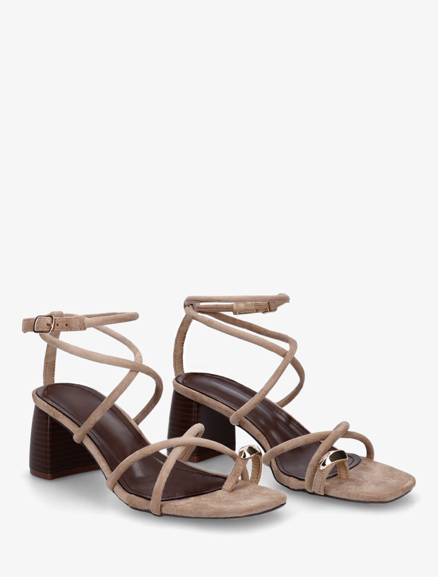 Sandali a listini sottili con inserto in metallo - Taupe