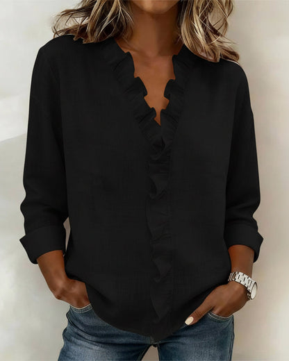 Chloé — Blusa Elegante con Ruches e Scollo a V
