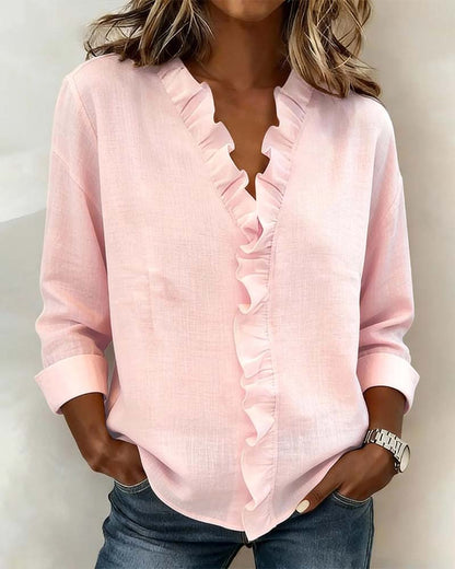 Chloé — Blusa Elegante con Ruches e Scollo a V