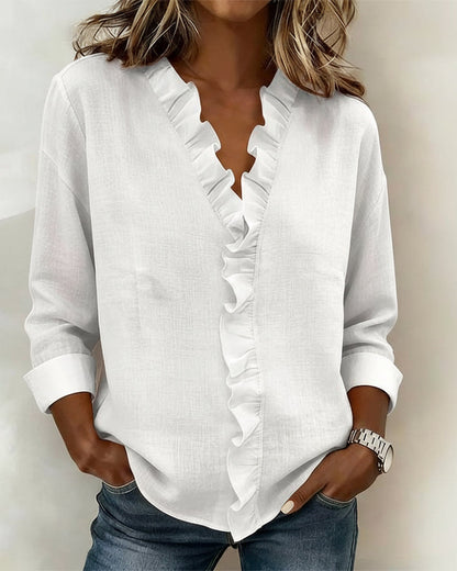 Chloé — Blusa Elegante con Ruches e Scollo a V