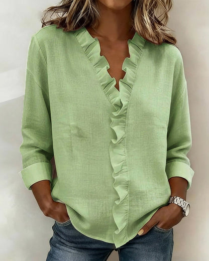 Chloé — Blusa Elegante con Ruches e Scollo a V