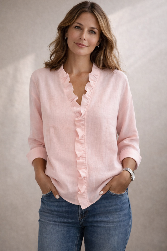 Chloé — Blusa Elegante con Ruches e Scollo a V