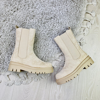 Chelsea Beige Suedine Stivali