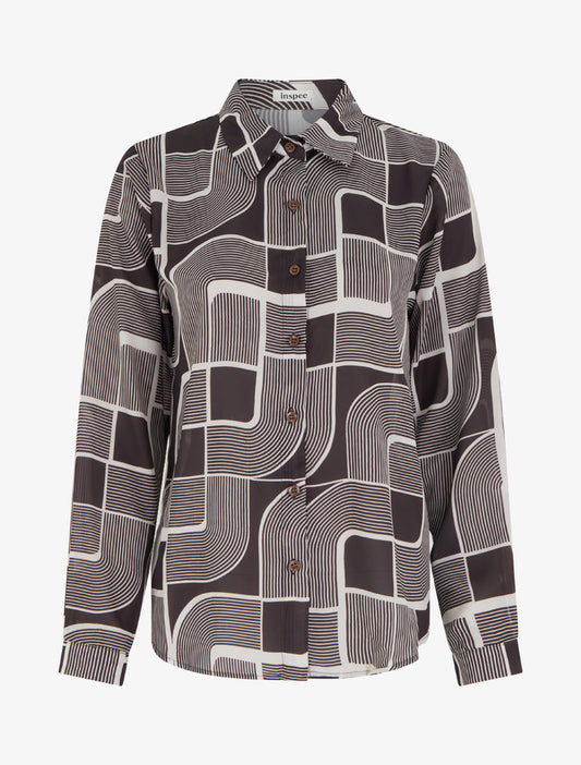 Camicia fluida trasparente stampa grafica - Cioccolato