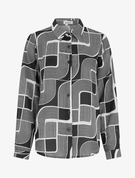 Camicia fluida trasparente stampa grafica - Nero
