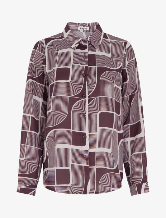 Camicia fluida trasparente stampa grafica - Prugna