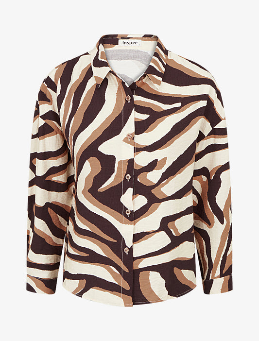 Camicia fluida stampa tigrata - Marrone