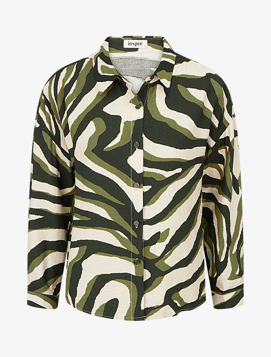 Camicia fluida stampa tigrata - Kaki