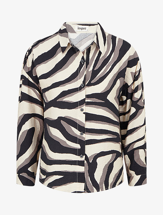 Camicia fluida stampa tigrata - Taupe