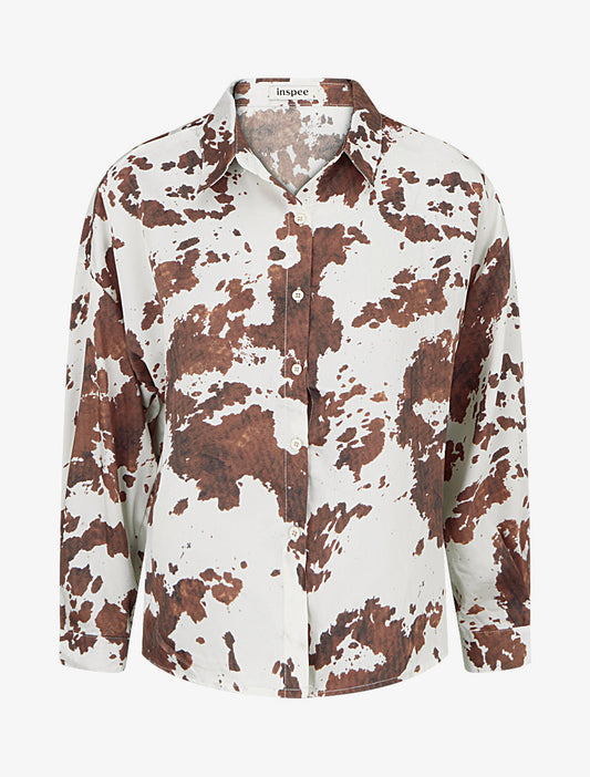 Camicia fluida satinata stampa effetto mucca - Marrone