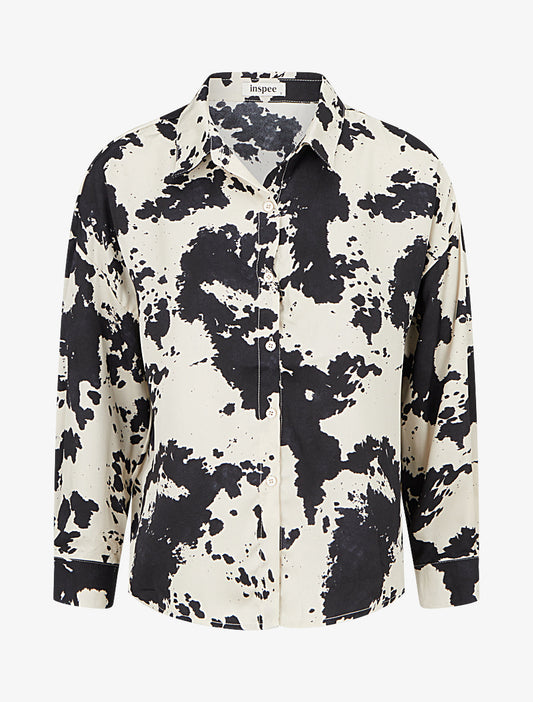 Camicia fluida satinata stampa effetto mucca - Nero