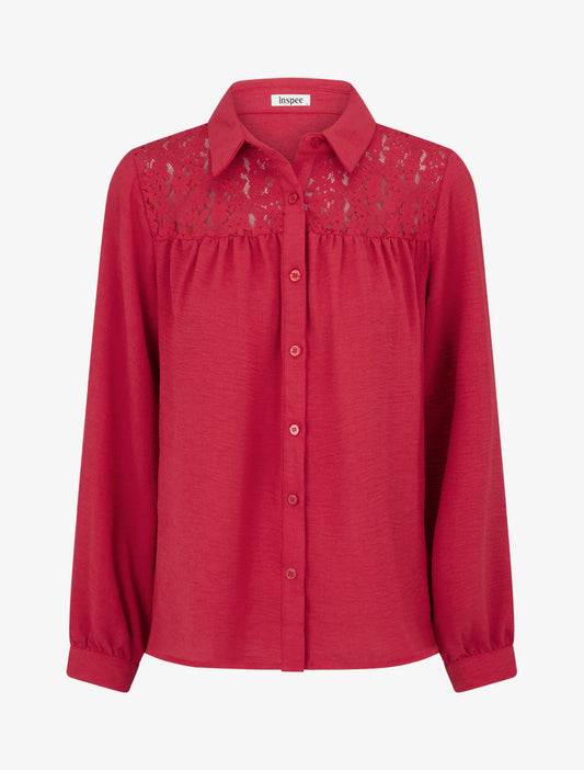 Camicia fluida con inserto in pizzo - Rosso