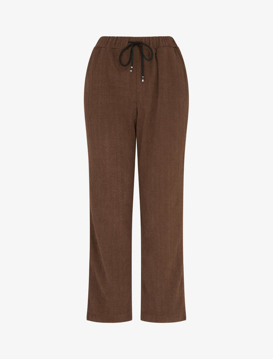 Pantalone dritto in velluto effetto maglia - Marrone
