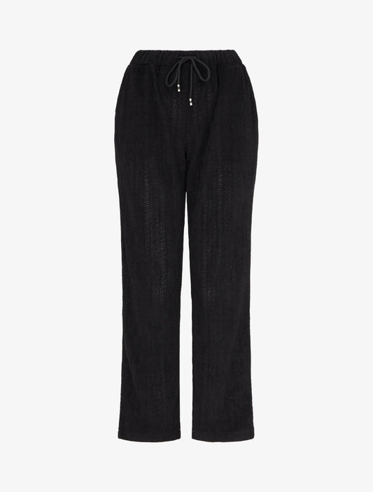 Pantalone dritto in velluto effetto maglia - Nero