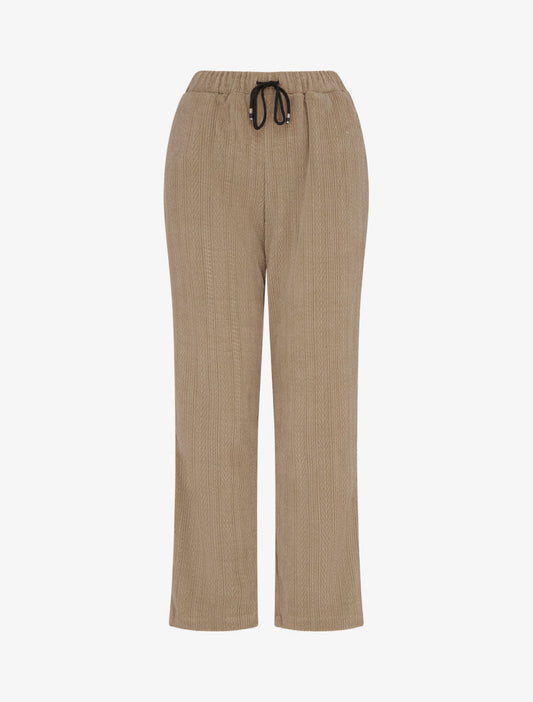 Pantalone dritto in velluto effetto maglia - Taupe
