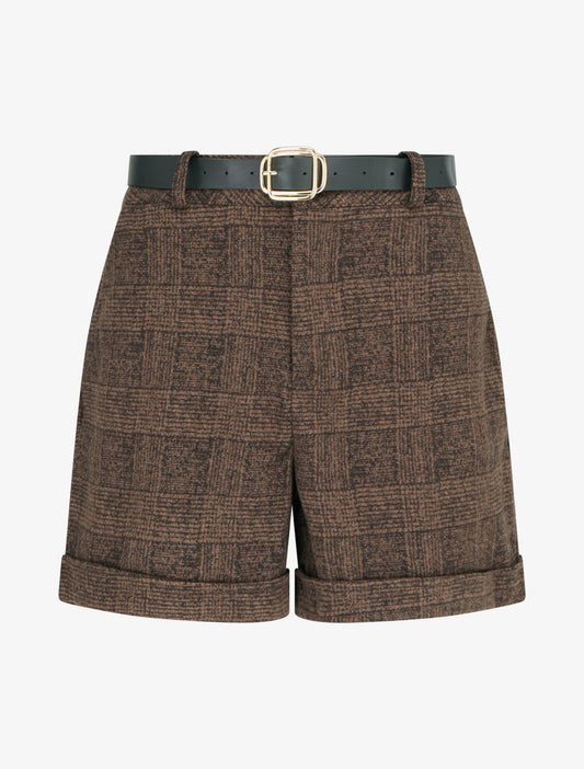 Short a risvolto con stampa tartan - Marrone