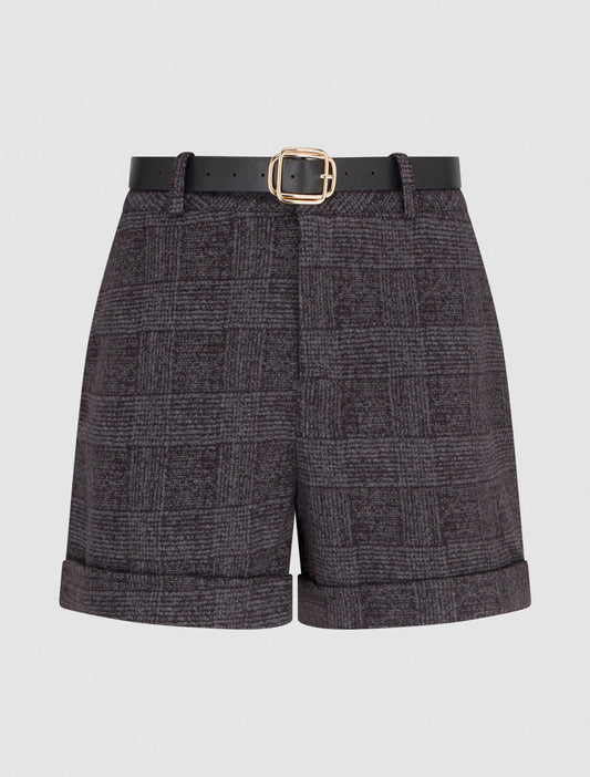 Short a risvolto con stampa tartan - Grigio