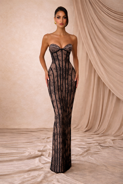 Abito Aura | Eleganza floreale e righe a contrasto
