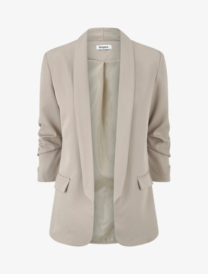 Blazer uni à manches froncées - Beige