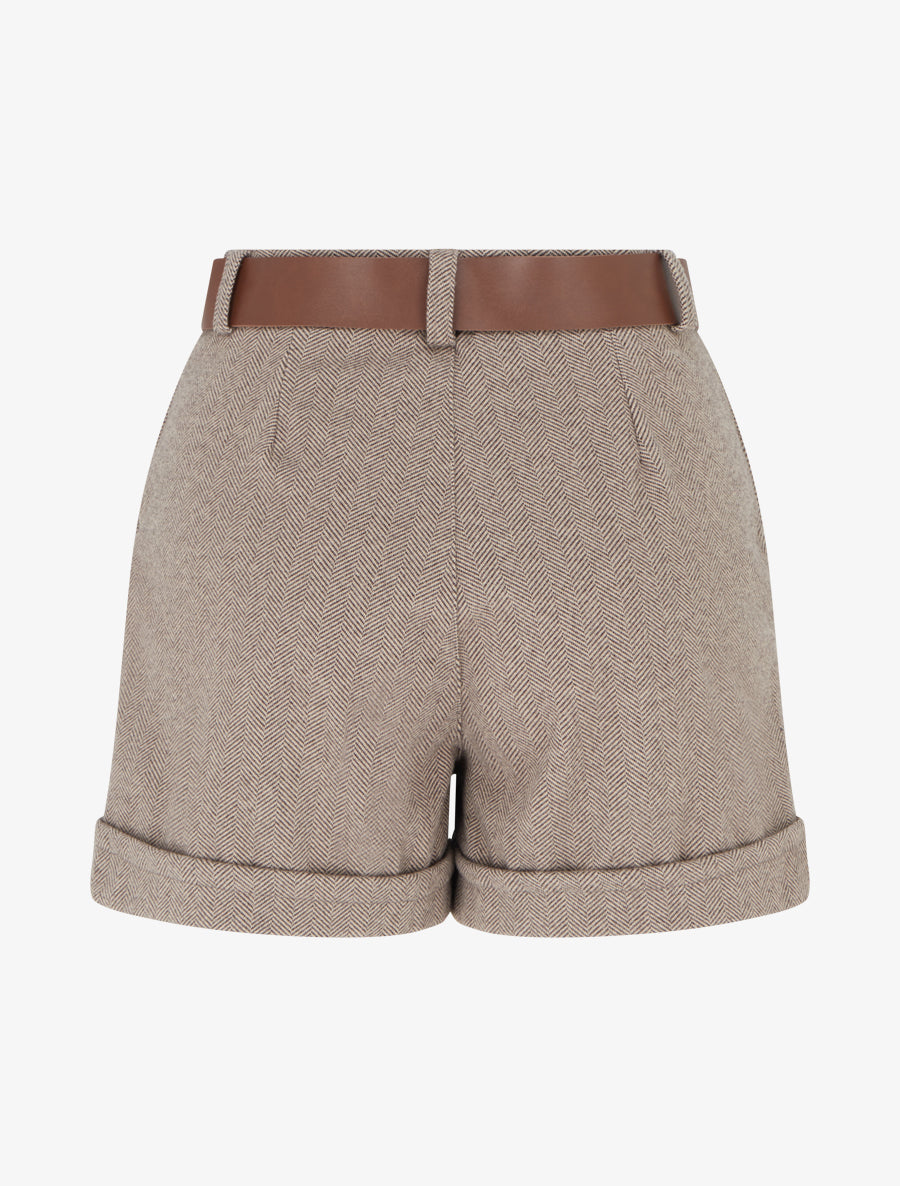 Short à revers imprimé chevron - Beige
