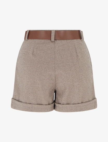 Short à revers imprimé chevron - Beige