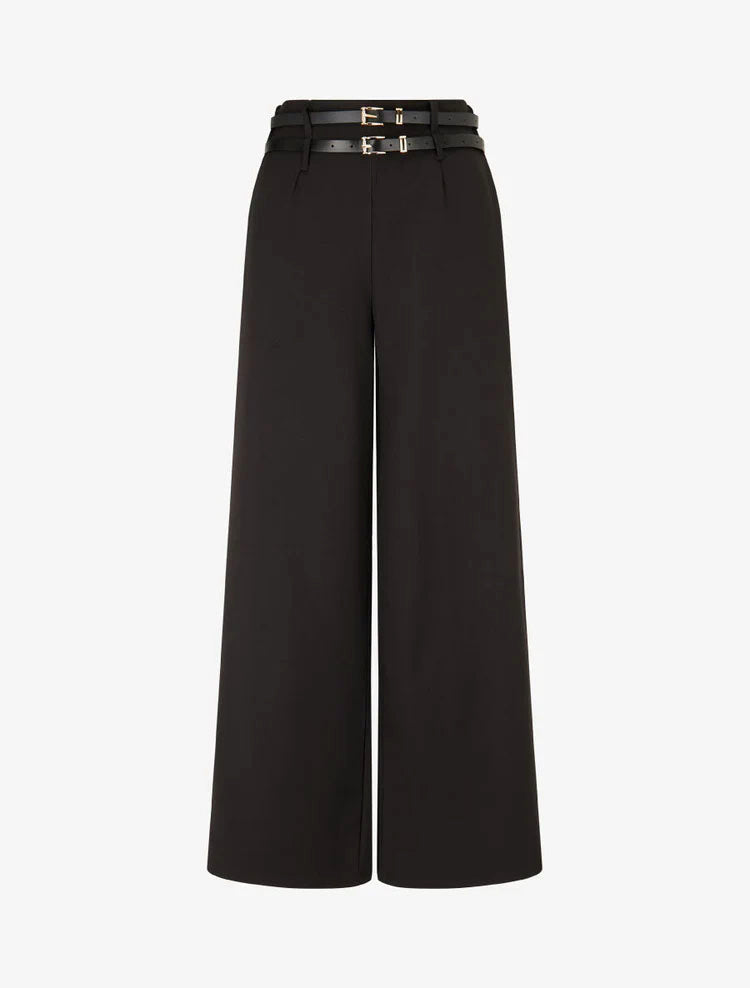 Pantalon wide leg à double ceintures - Nero