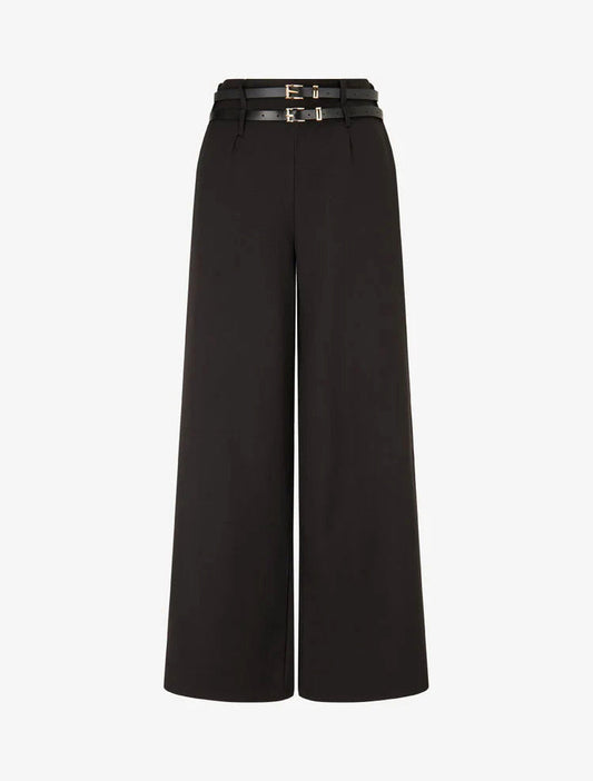 Pantalon wide leg à double ceintures - Nero
