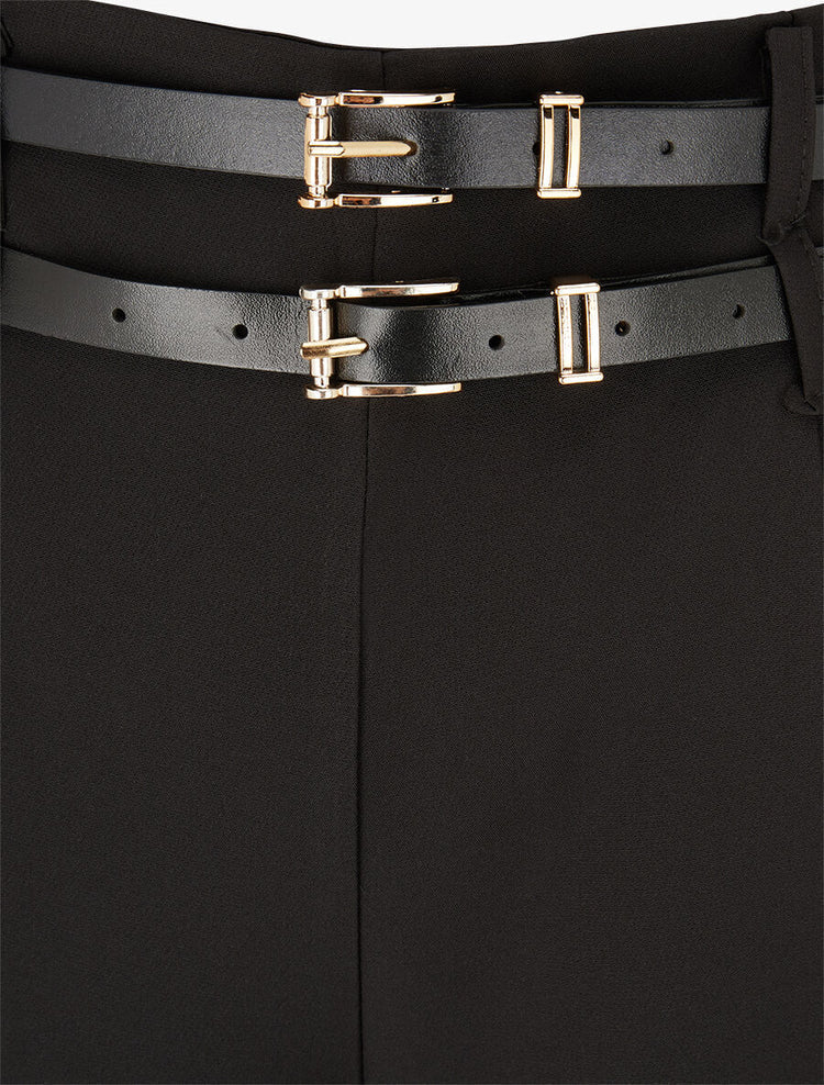 Pantalon wide leg à double ceintures - Nero