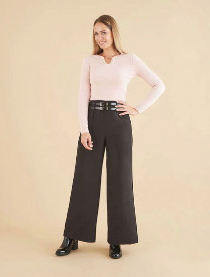 Pantalon wide leg à double ceintures - Nero