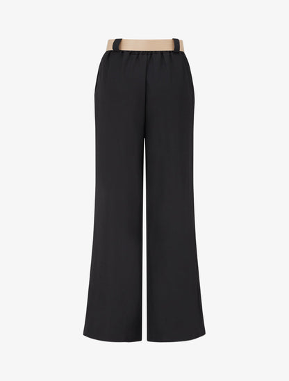 Pantalone dritto tinta unita elasticizzato - Nero - Brisae Bellini