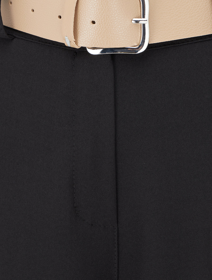 Pantalone dritto tinta unita elasticizzato - Nero - Brisae Bellini