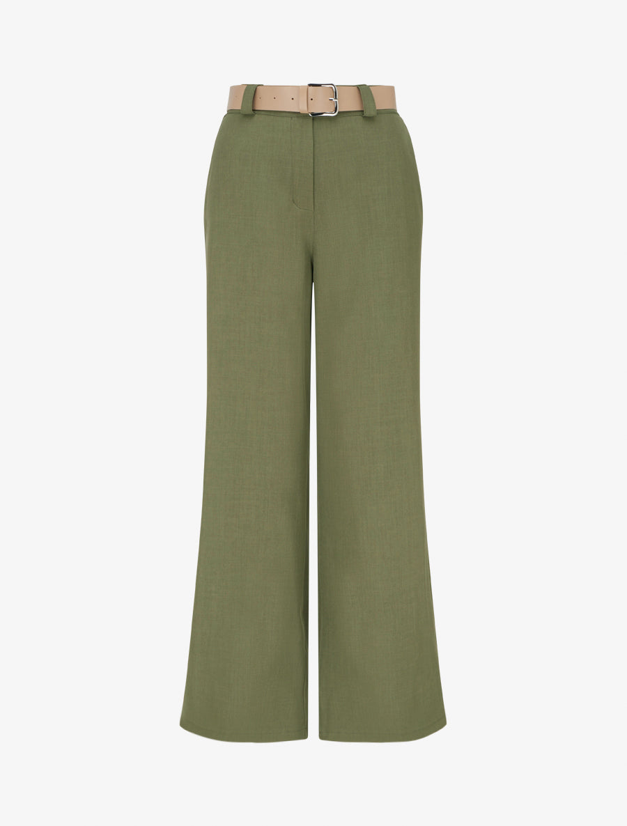 Pantalone dritto tinta unita elasticizzato - Kaki - Brisae Bellini