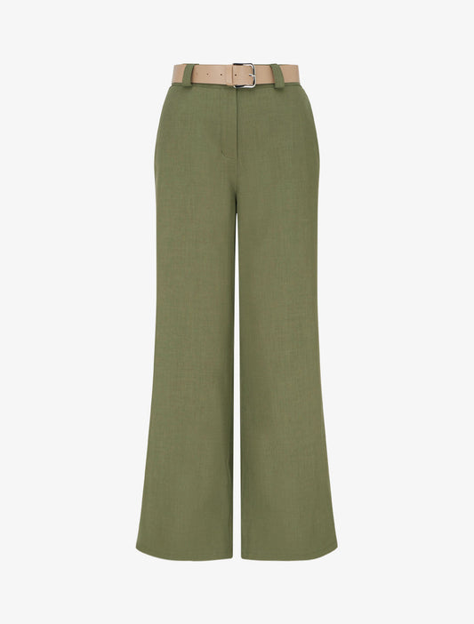 Pantalone dritto tinta unita elasticizzato - Kaki - Brisae Bellini