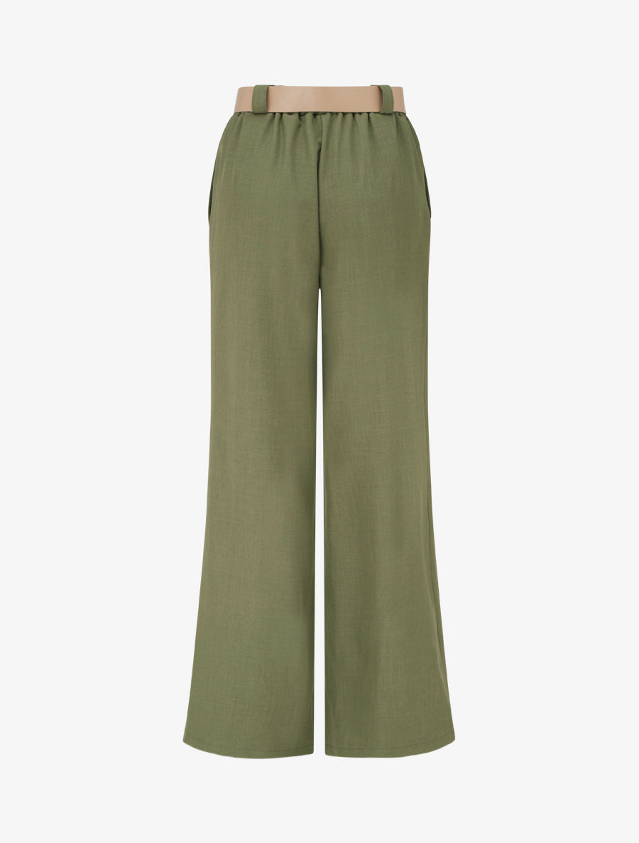 Pantalone dritto tinta unita elasticizzato - Kaki - Brisae Bellini