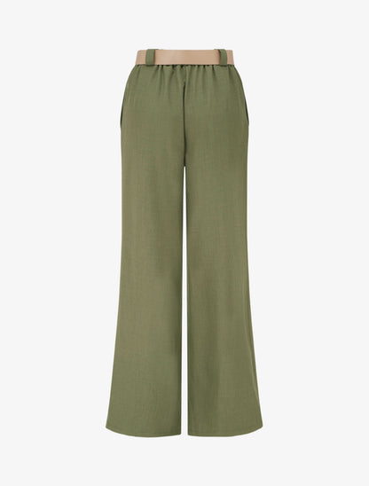 Pantalone dritto tinta unita elasticizzato - Kaki - Brisae Bellini