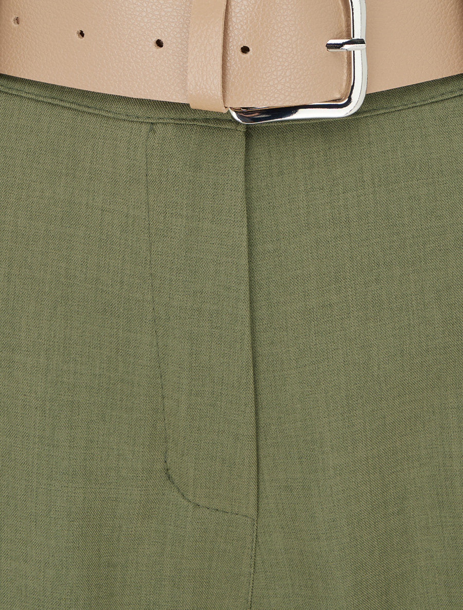 Pantalone dritto tinta unita elasticizzato - Kaki - Brisae Bellini