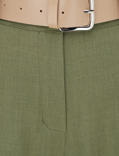 Pantalone dritto tinta unita elasticizzato - Kaki - Brisae Bellini