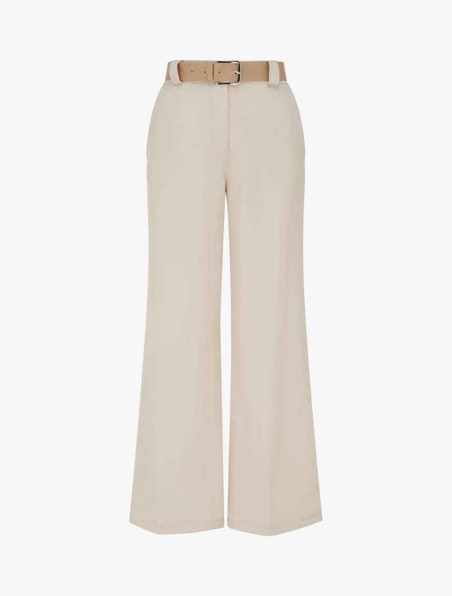 Pantalone dritto tinta unita elasticizzato - Beige - Brisae Bellini