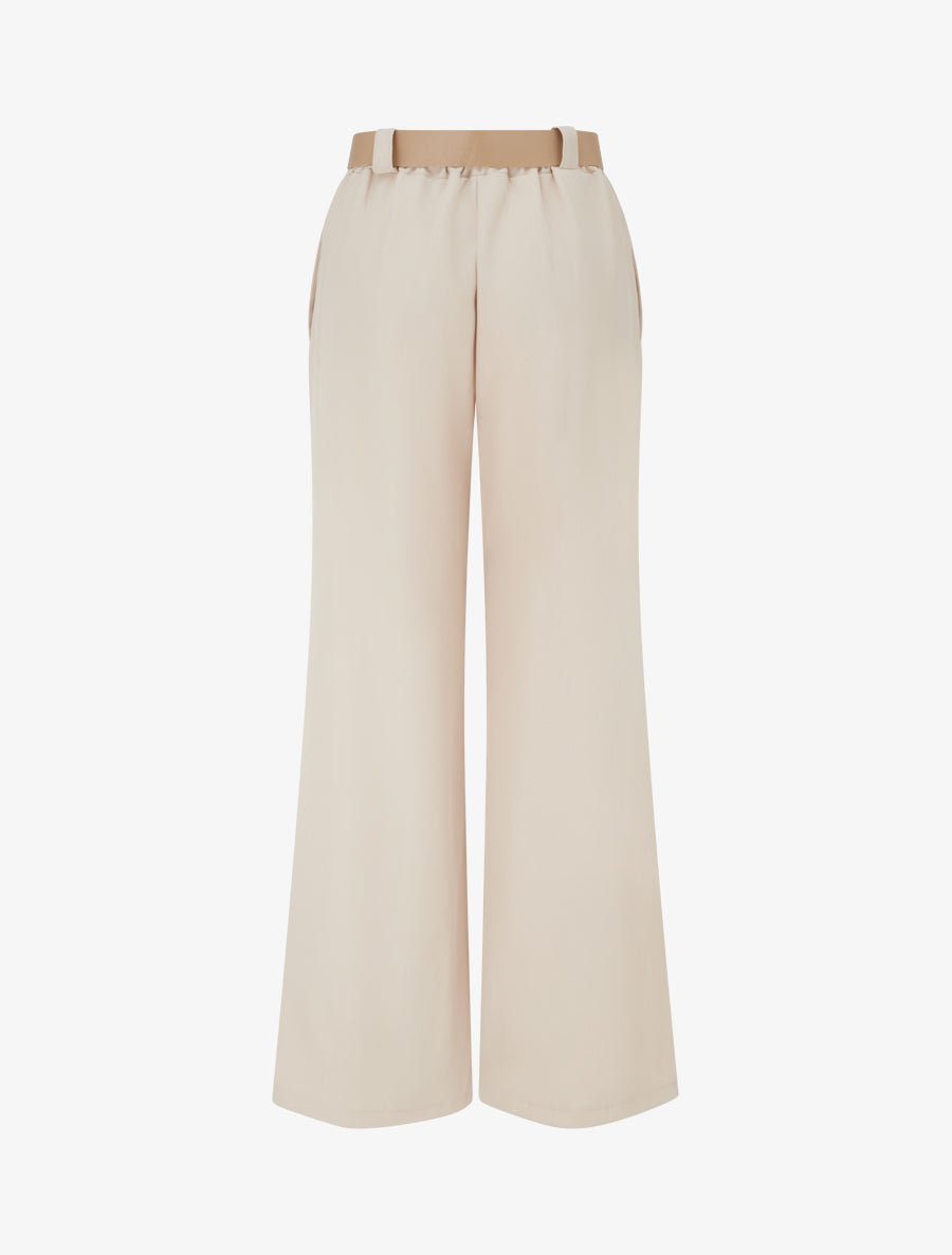 Pantalone dritto tinta unita elasticizzato - Beige - Brisae Bellini