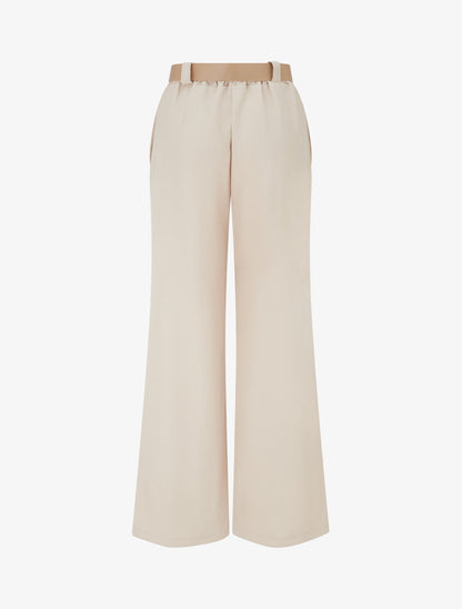 Pantalone dritto tinta unita elasticizzato - Beige - Brisae Bellini