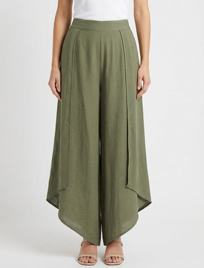 Pantalon ample à bords asymétriques - Kaki