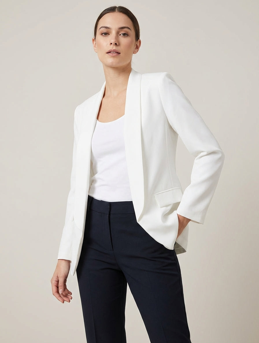 Blazer tinta unita a maniche lunghe - Bianco