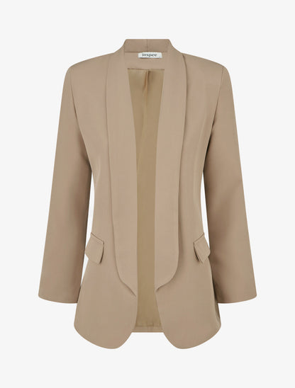 Blazer tinta unita a maniche lunghe - Taupe