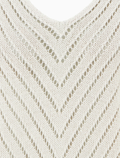 Maglione in maglia leggera con scollo a V - Beige