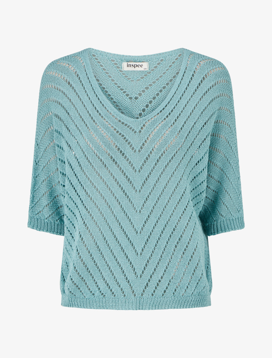 Maglione in maglia leggera con scollo a V - Turchese