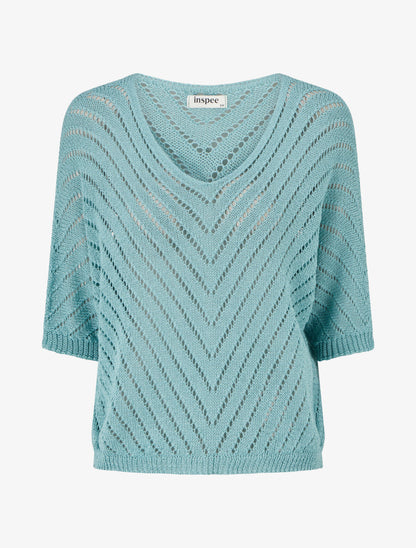 Maglione in maglia leggera con scollo a V - Turchese